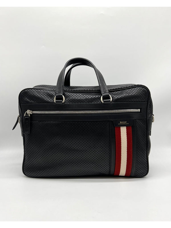 BALLY of Switzerland black leather briefcase bag w stripe - Reeluxs 