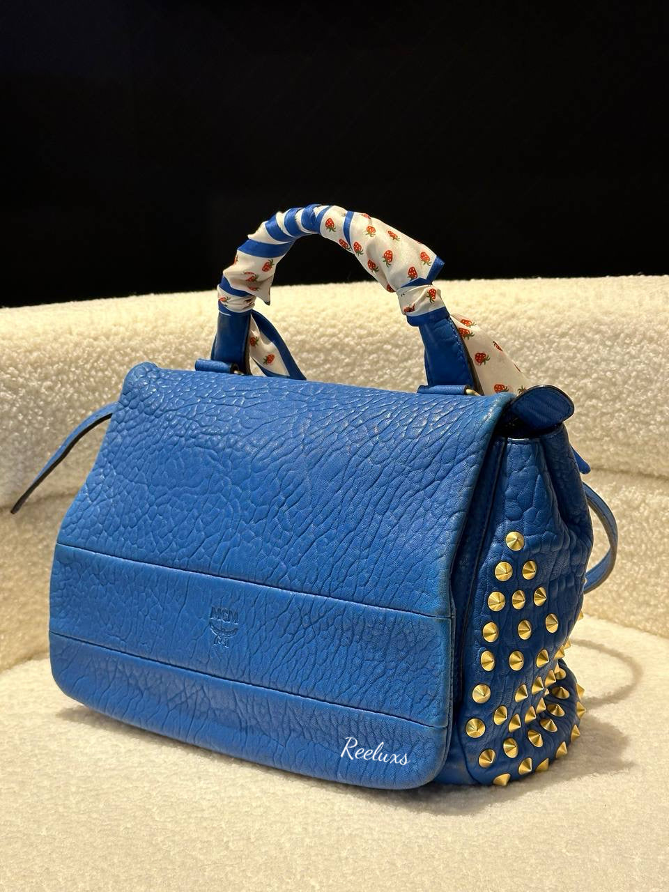 MCM Leather Handle Flap Bag Bule Rivrts Shoulder Bag