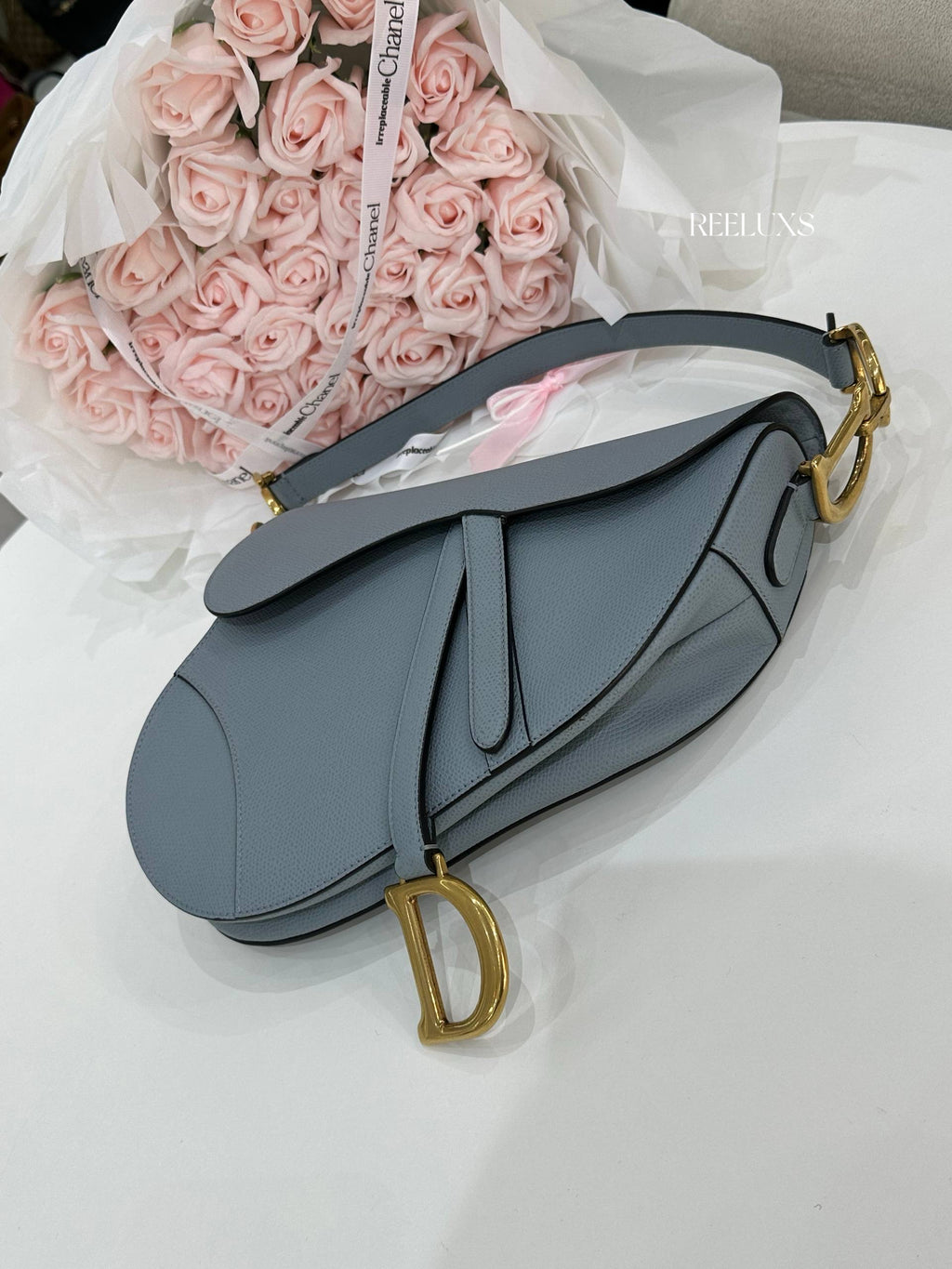 CHRISTIAN DIOR Grained Calfskin Saddle Bag