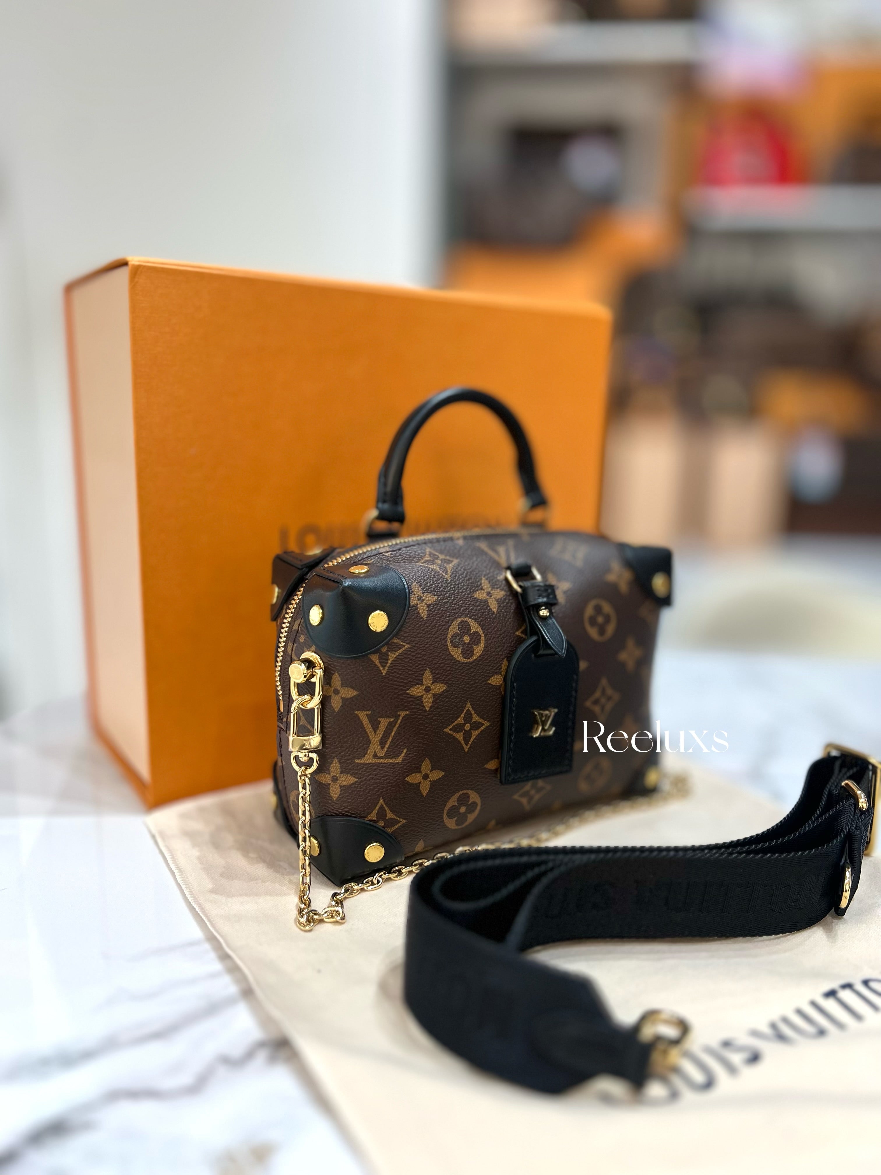 LOUIS VUITTON LV Petite Malle Souple Monogram Canvas Handbag Full set