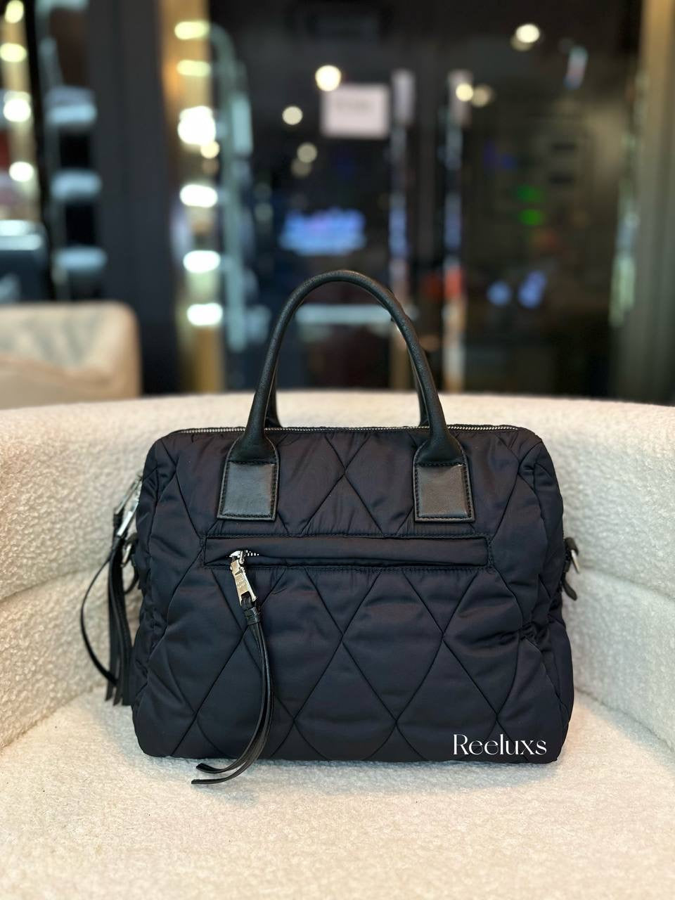 Prada Bomber Convertible Tote Quilted Tessuto Hand Bag