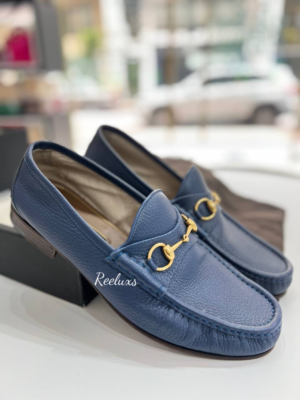 GUCCI Blue Leather Horsebit Loafer