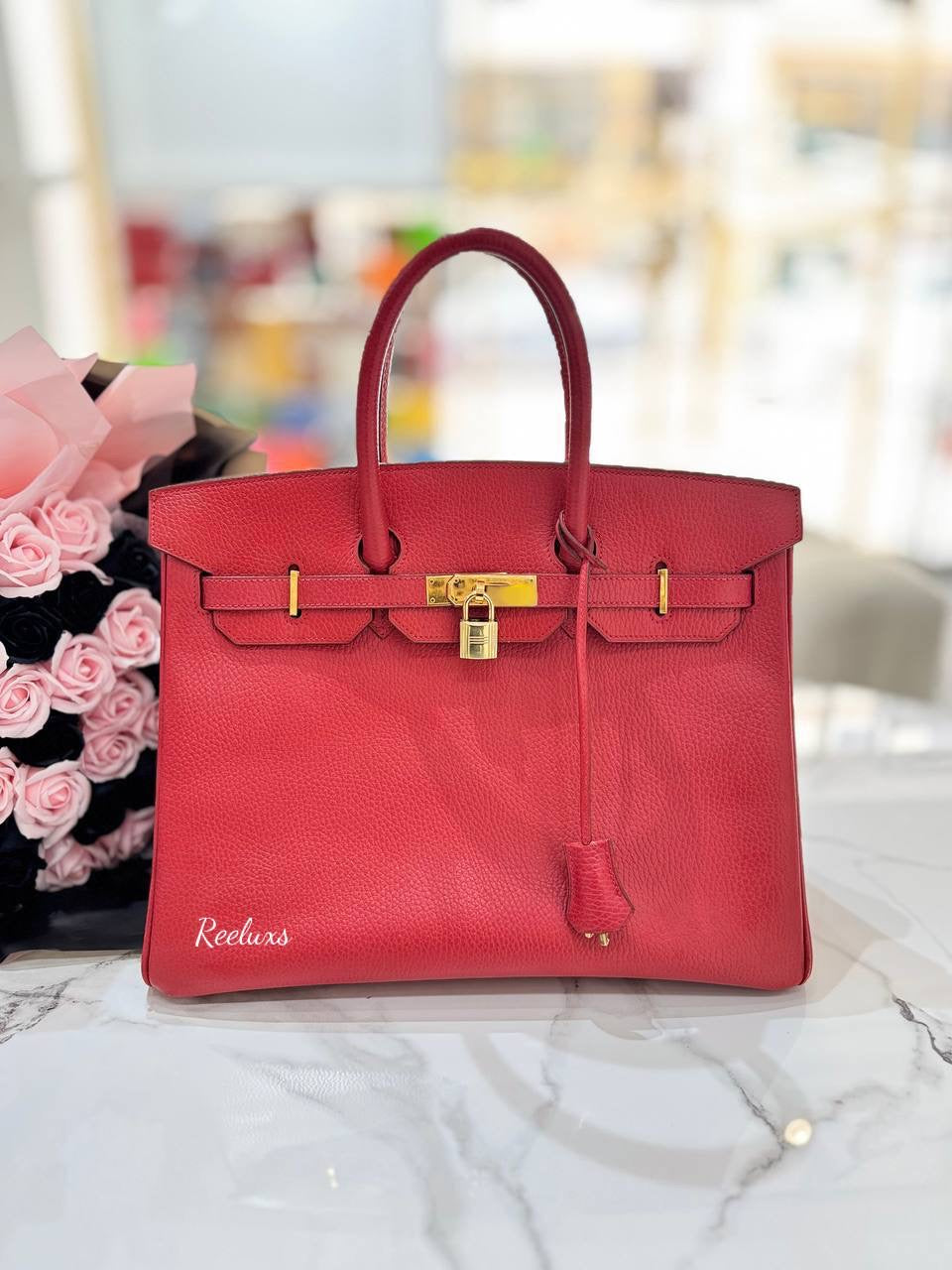 HERMES Birkin 35 Rouge Vif Ardennes GHW