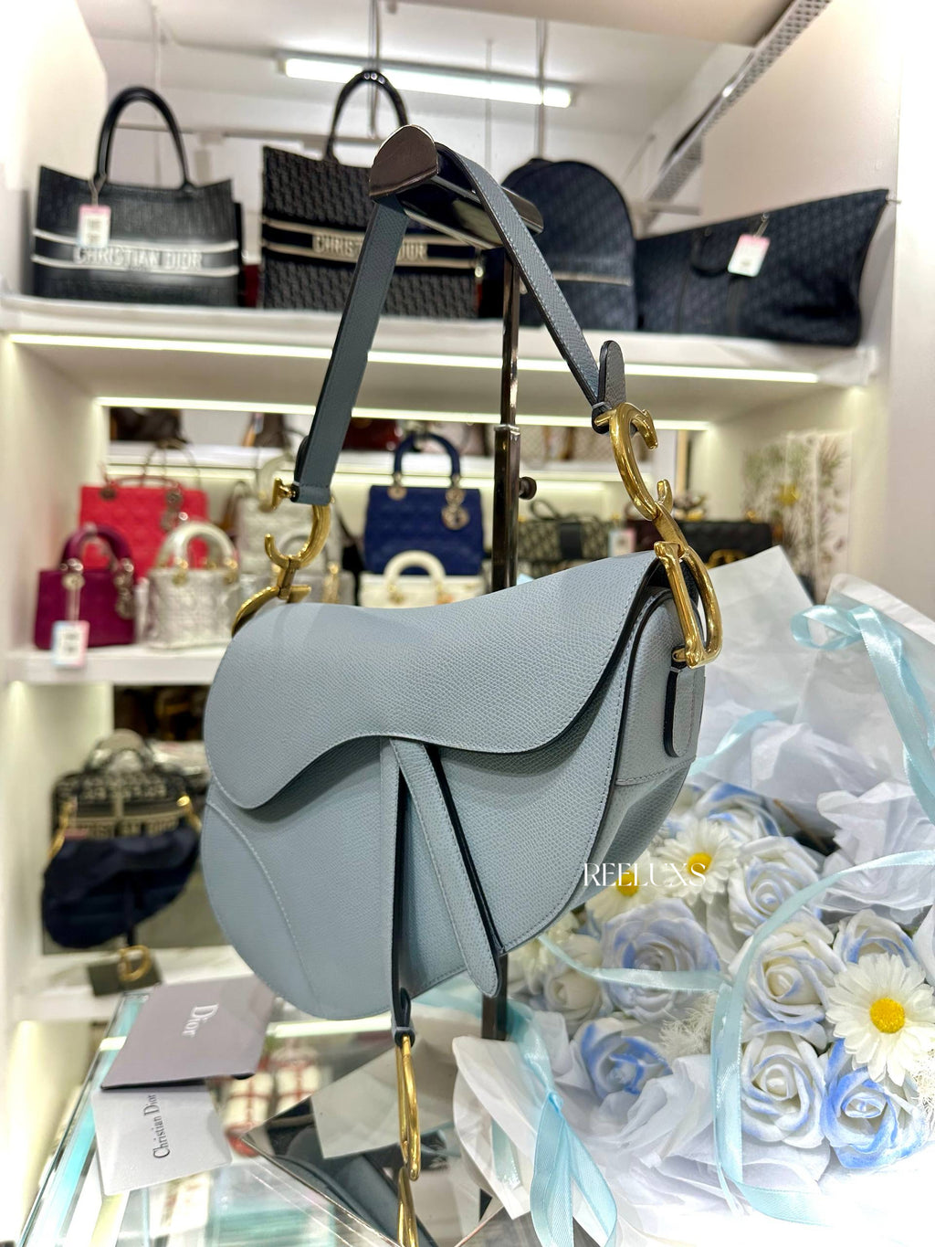 CHRISTIAN DIOR Grained Calfskin Saddle Bag
