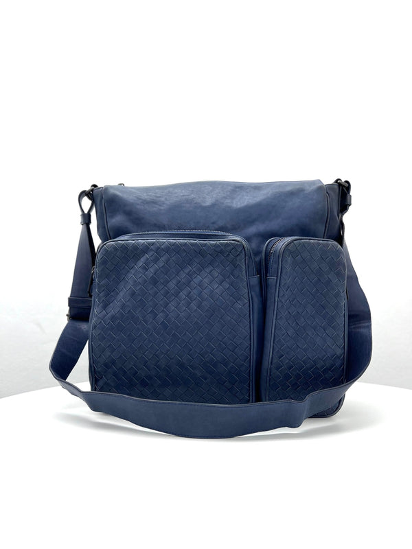 Bottega Veneta Blue Intrecciato LeatherCrossbody Bag - Reeluxs 