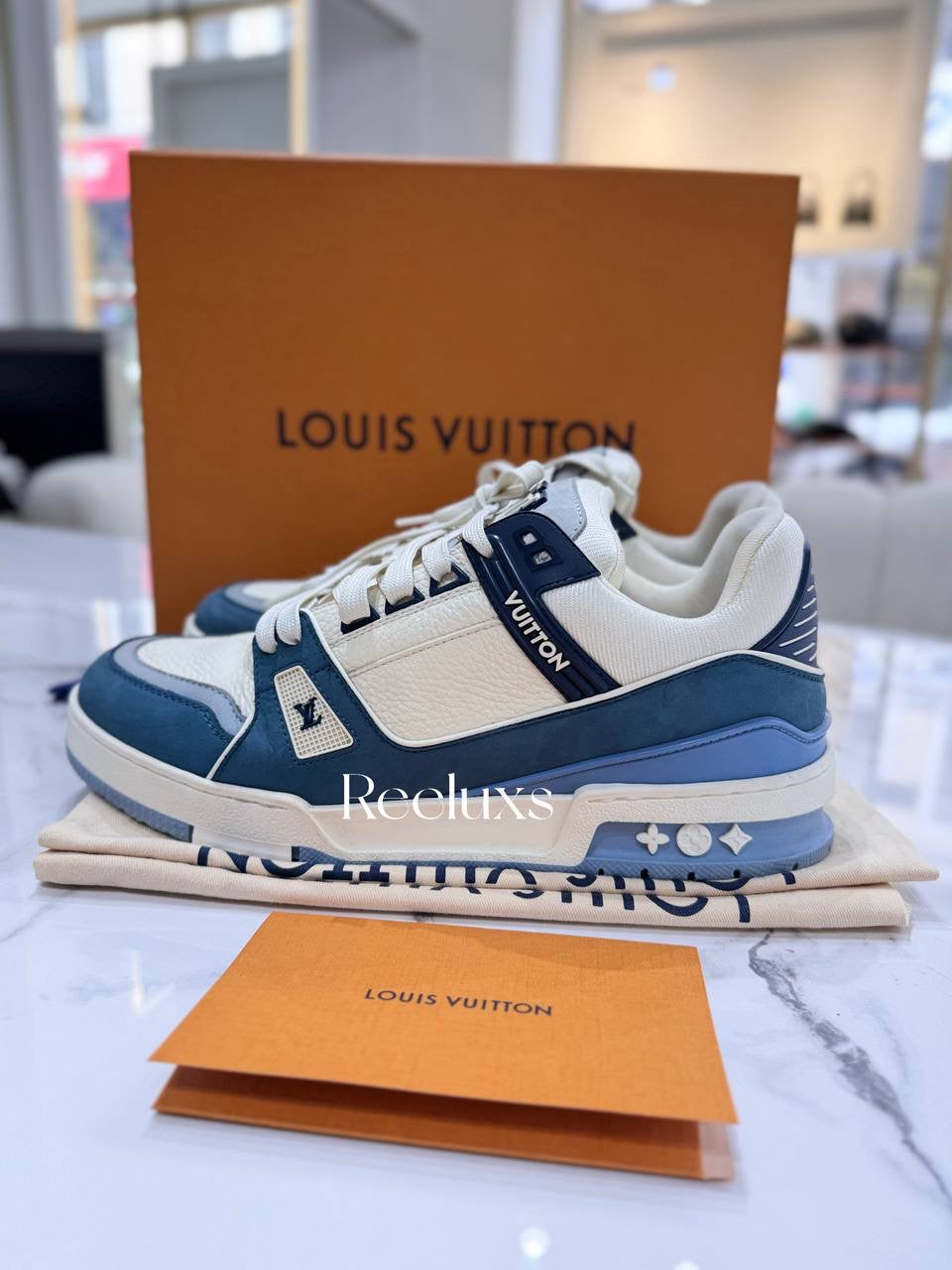 FullSet LOUIS VUITTON LV Trainer Maxi Sneaker In Cream Blue Color Shoes