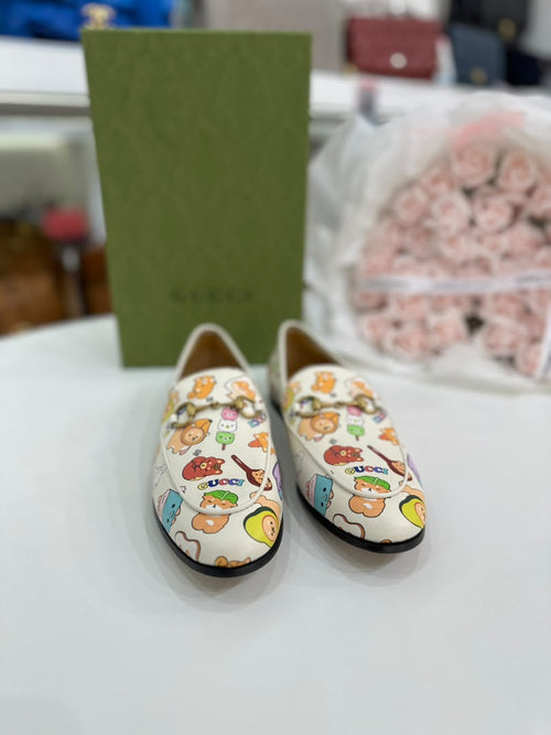GUCCI Jordaan Animal Printed Loafer Beige Multi Women’S