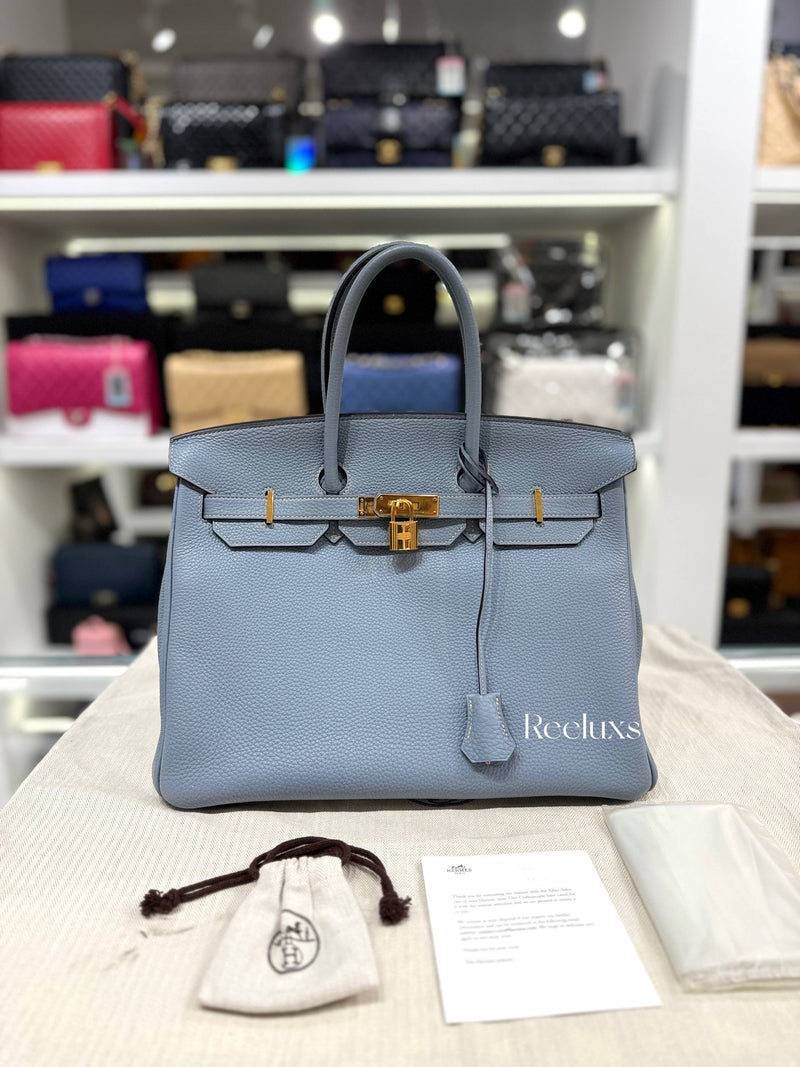 Hermès Birkin 35 Bleu Lin Togo Gold Hardware