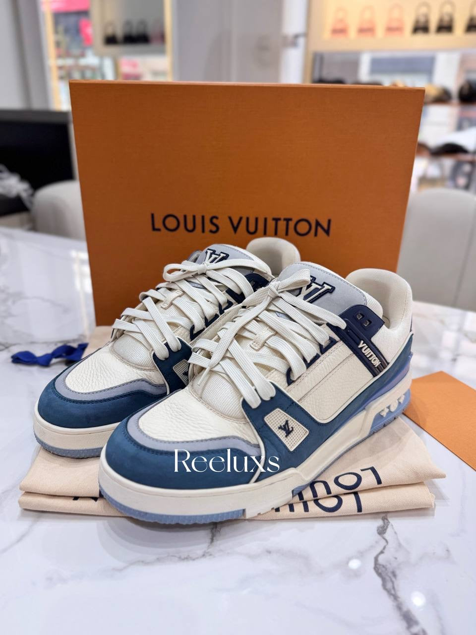 FullSet LOUIS VUITTON LV Trainer Maxi Sneaker In Cream Blue Color Shoes