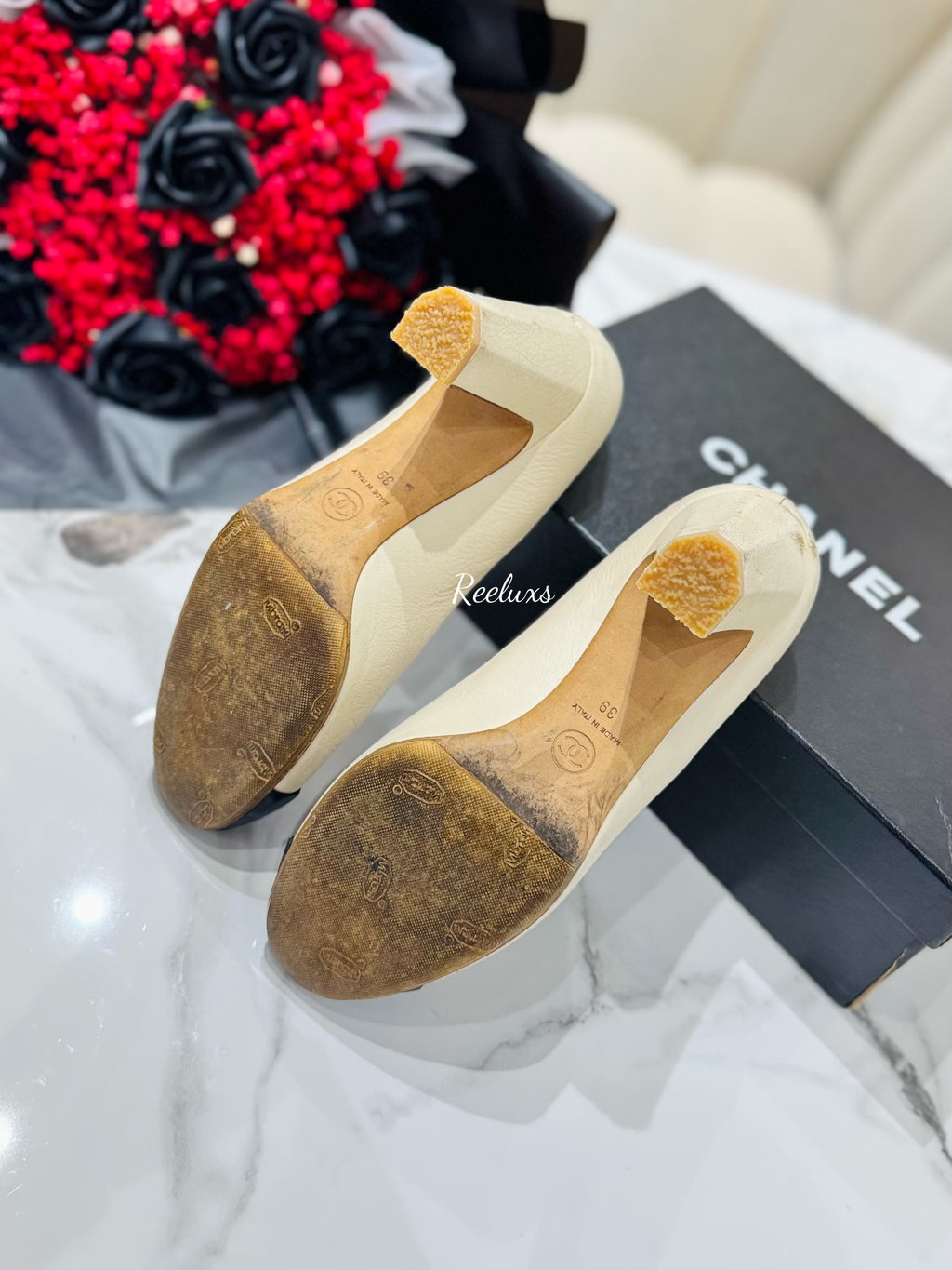 CHANEL  Block  Heel Women's Pump Upper Leather Heels