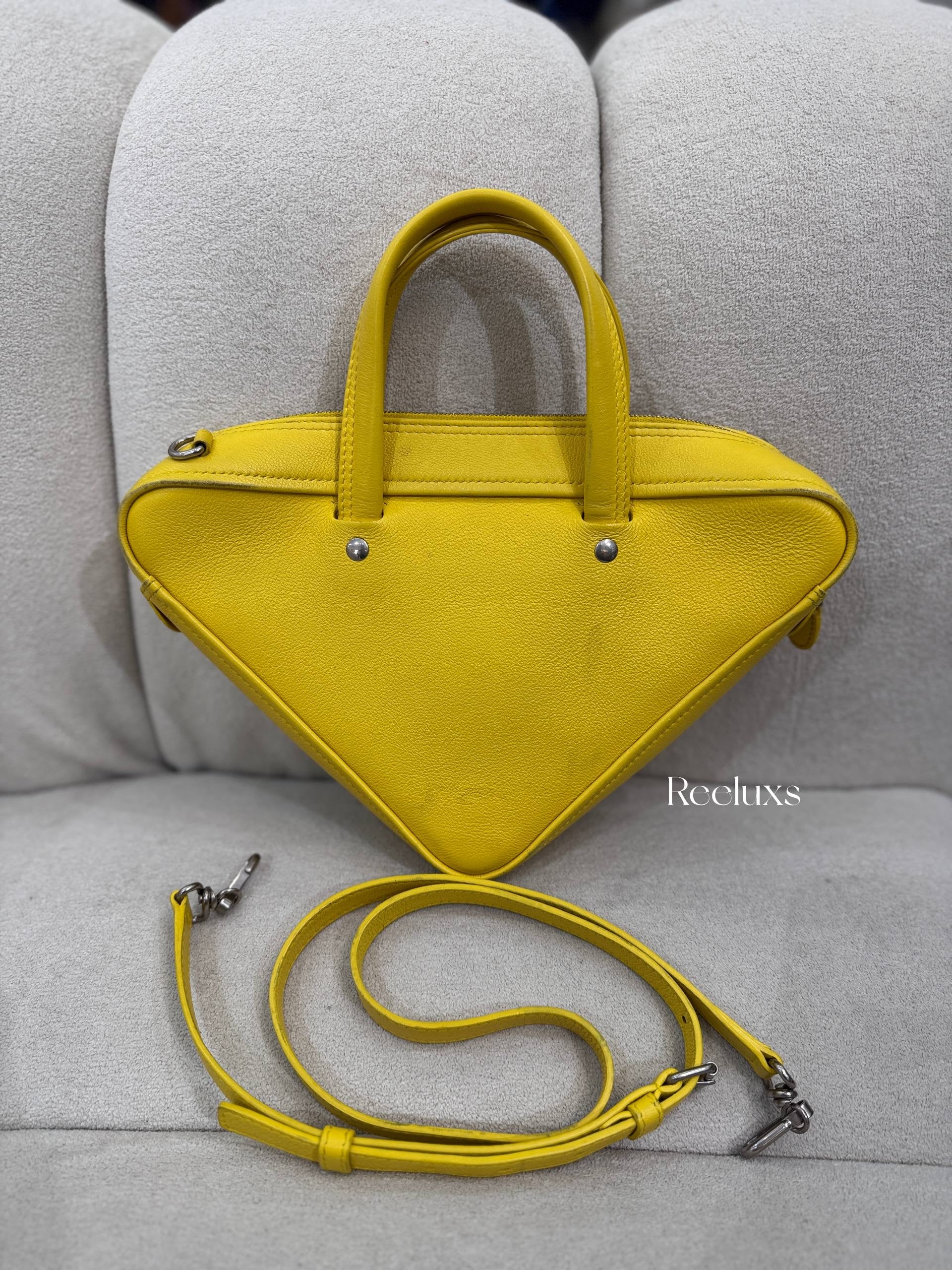 BALENCIAGA Triangle Duffle Bag In Yellow Calfskin Leather