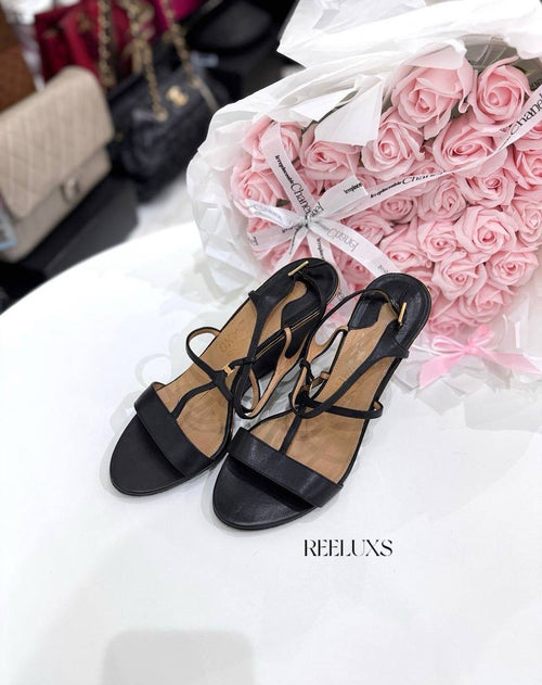 Salvatore Ferragamo Black Leather T-Strap Ankle Sandals