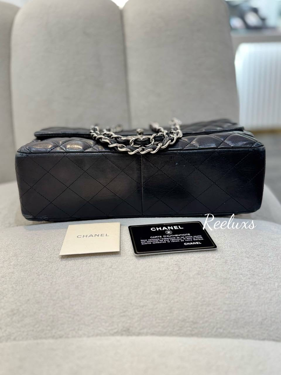 CHANEL Black Lambskin Maxi Single Flap For Women Shoulder Bag