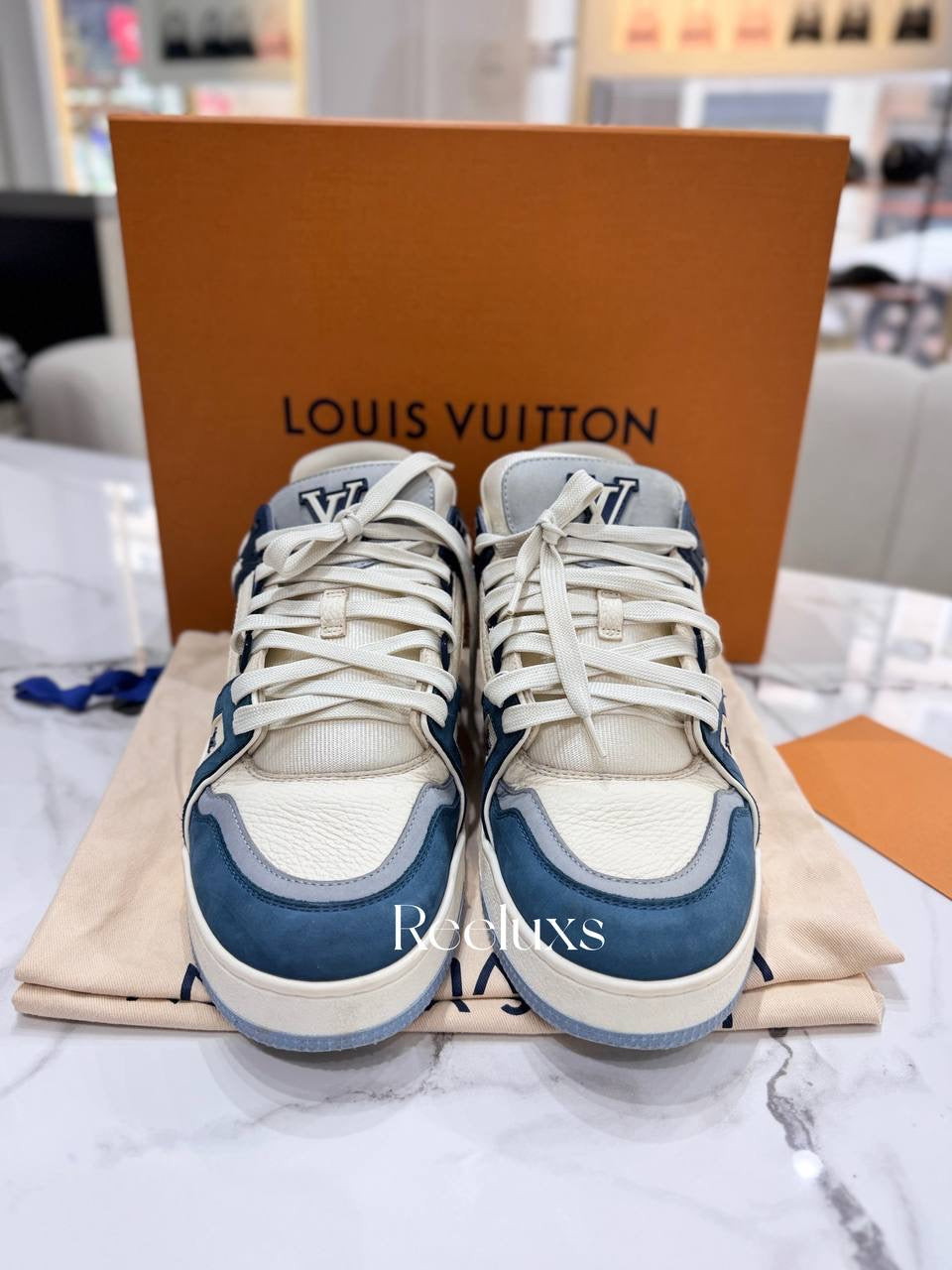 FullSet LOUIS VUITTON LV Trainer Maxi Sneaker In Cream Blue Color Shoes