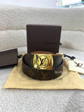 LOUSI  VUITTON Monogram Canvas Belt With a Gold-Tone LV