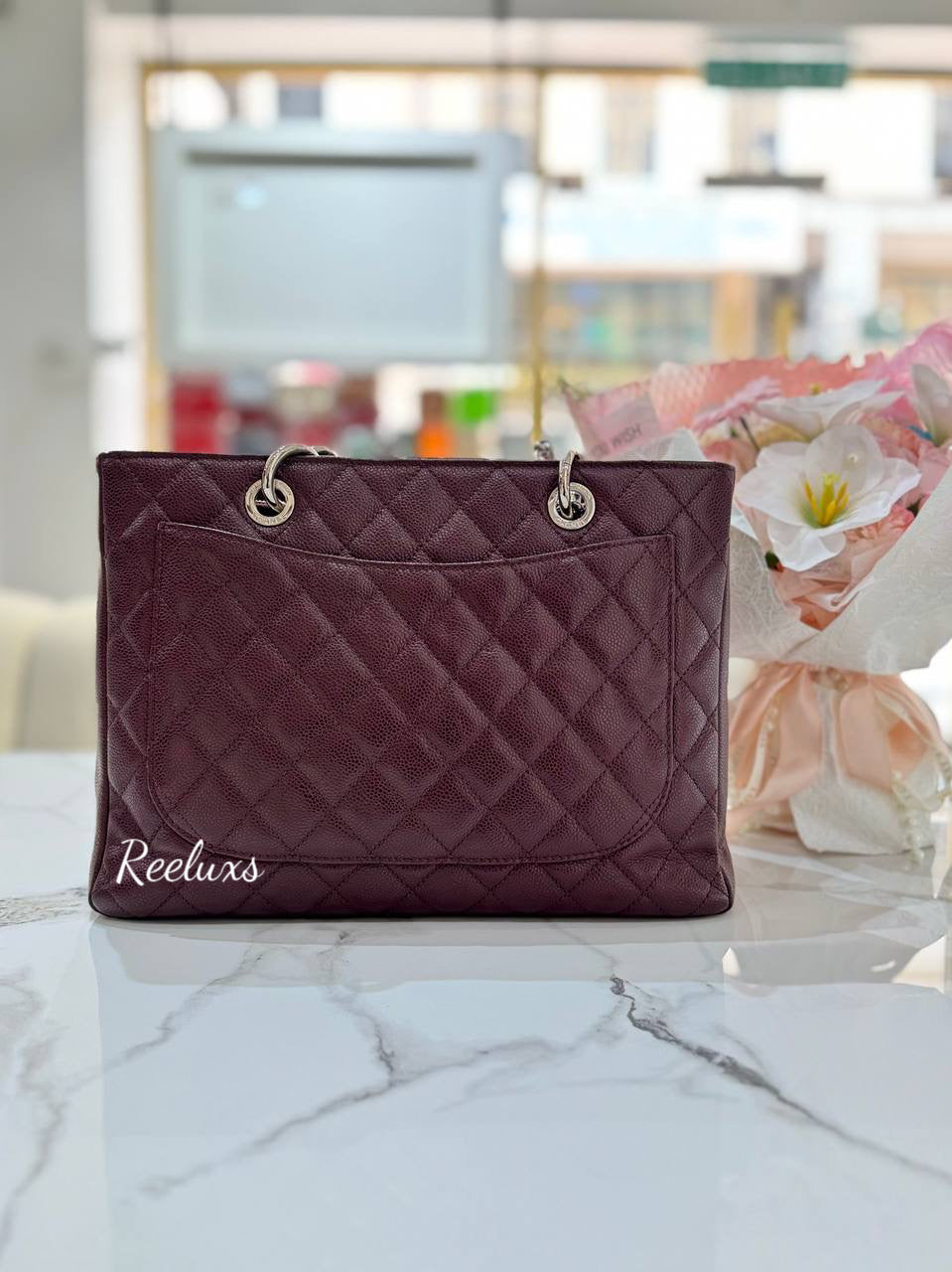 CHANEL Grand Shopping GST Caviar Leather Tote Bag Maroon
