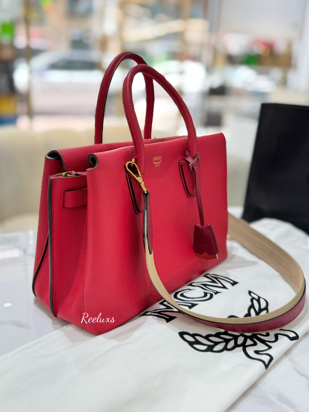 MCM Grained Calfskin Medium Millla Handbag / Shoulder Bag