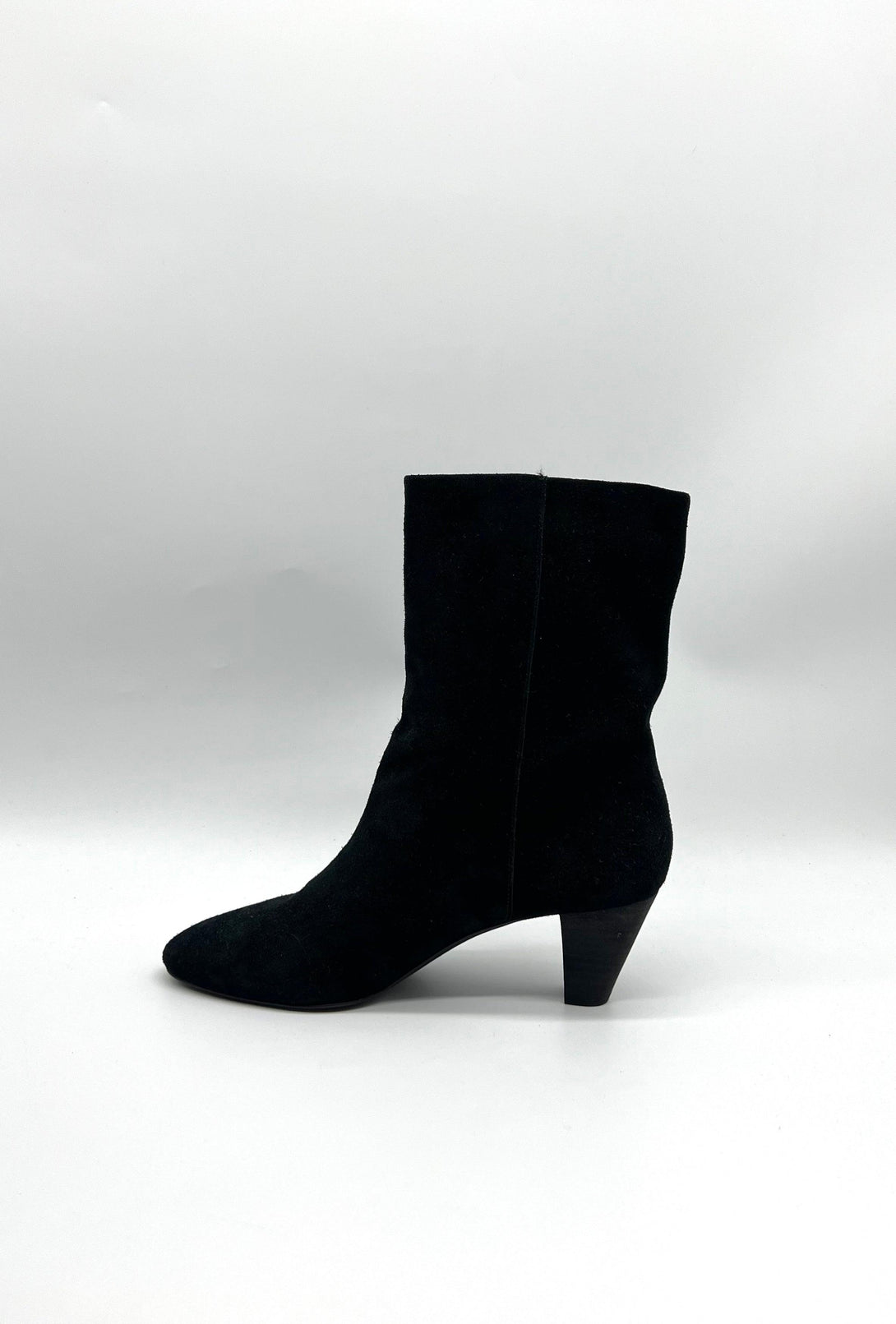 POLO Boots Black Calf Suede Size 37 Low Heel Booties - Reeluxs 