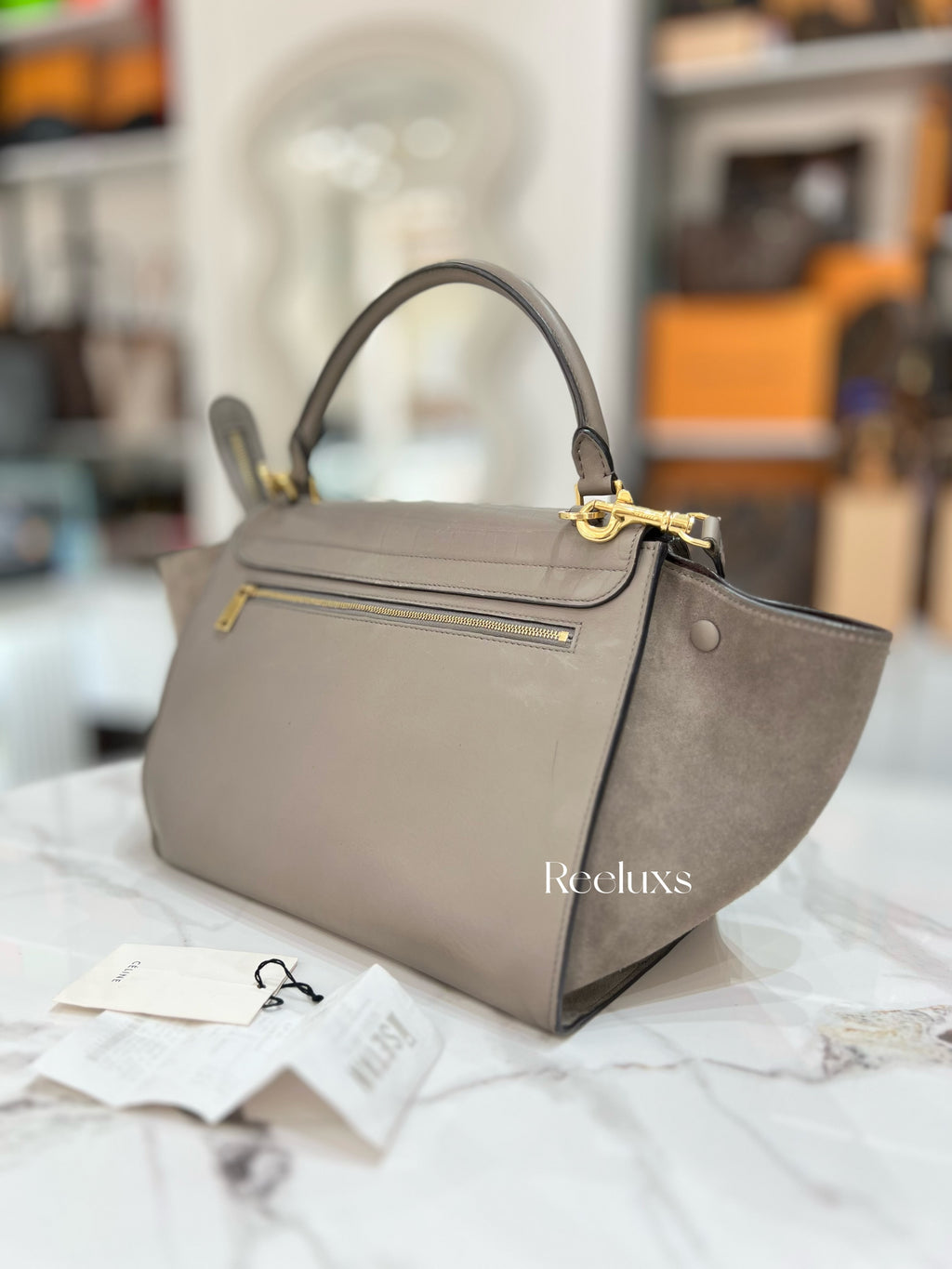 CELINE Trapeze Embossed Medium Handbag Shoulder Bag