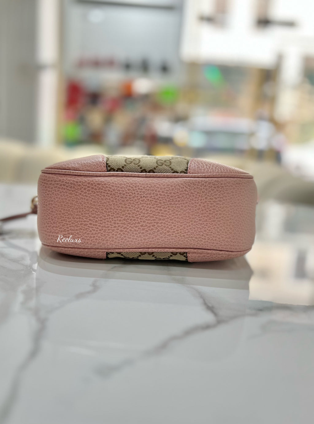 GUCCI Monogram Mini Bree Messenger Bag Beige Soft Pink For Lady