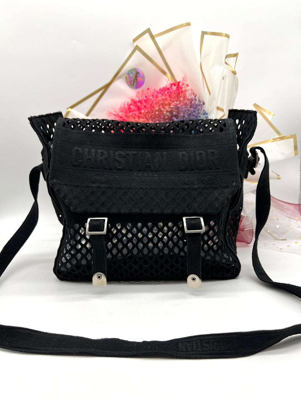 CHRISTIAN DIOR Canvas Embroidered Mesh Diorcamp Messenger Black - Reeluxs 