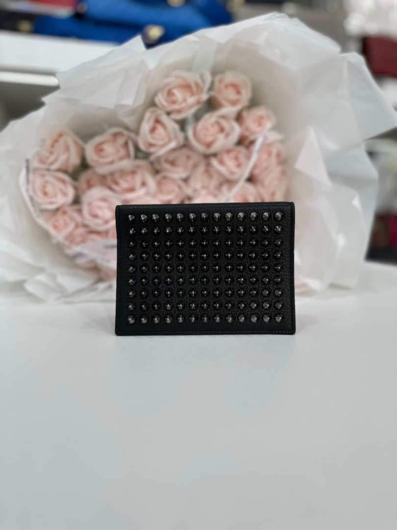 CHRISTIAN LOUBOUtIN Funky Passport Holder - Grained Calf Leather And Spikes - Black