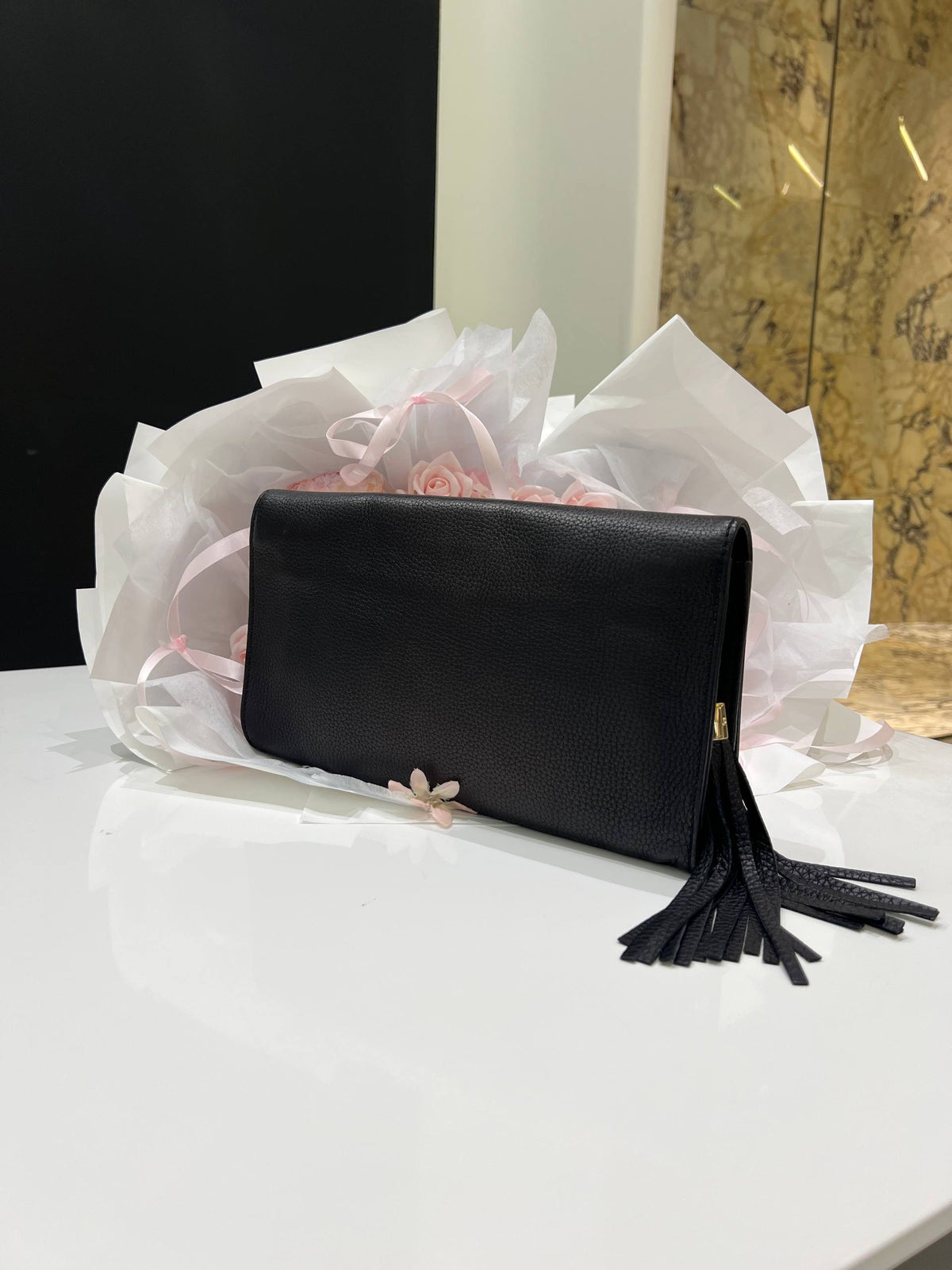 GUCCI Soho Leather Flap Clutch Bag