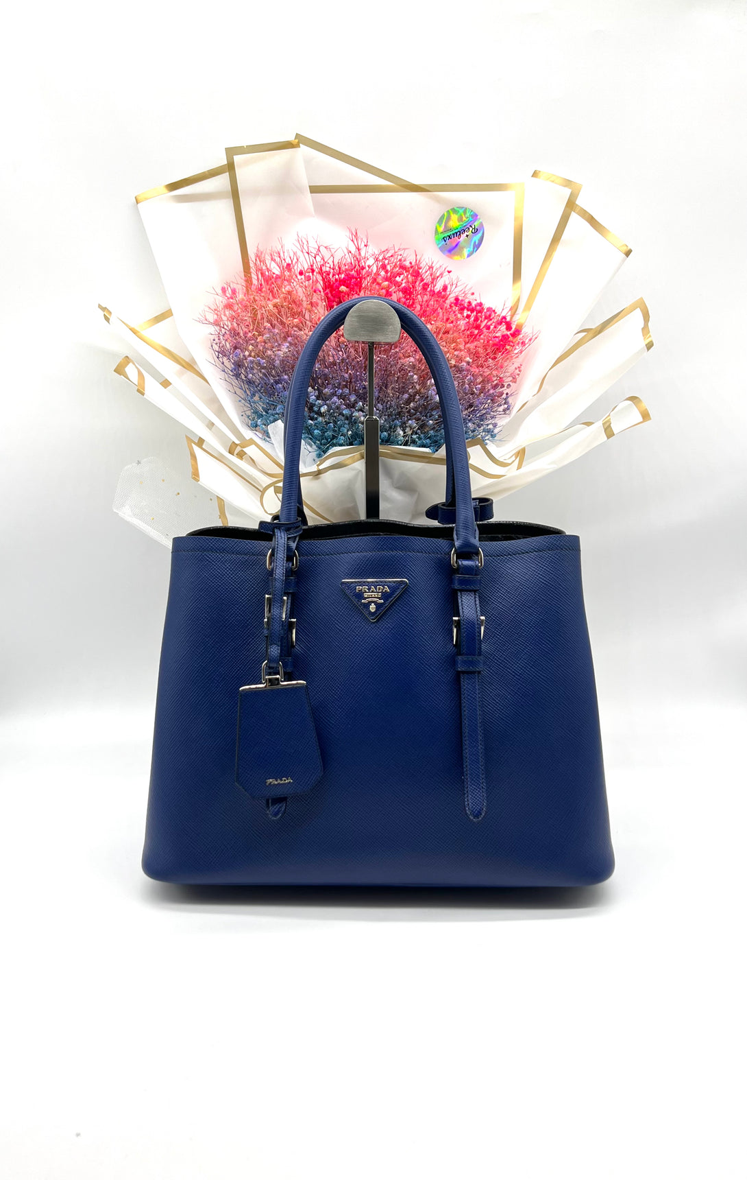 Prada Saffiano Cuir Covered-Strap Double Bag, Blue - Reeluxs 