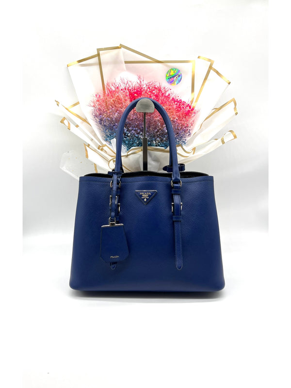 Prada Saffiano Cuir Covered-Strap Double Bag, Blue - Reeluxs 