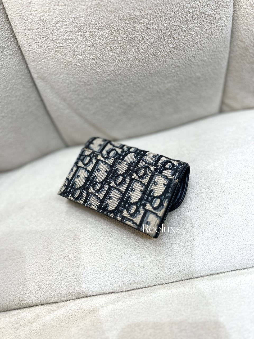 CHRISTIAN DIOR Saddle Bloom Card Holder Blue Dior Oblique Jacquard