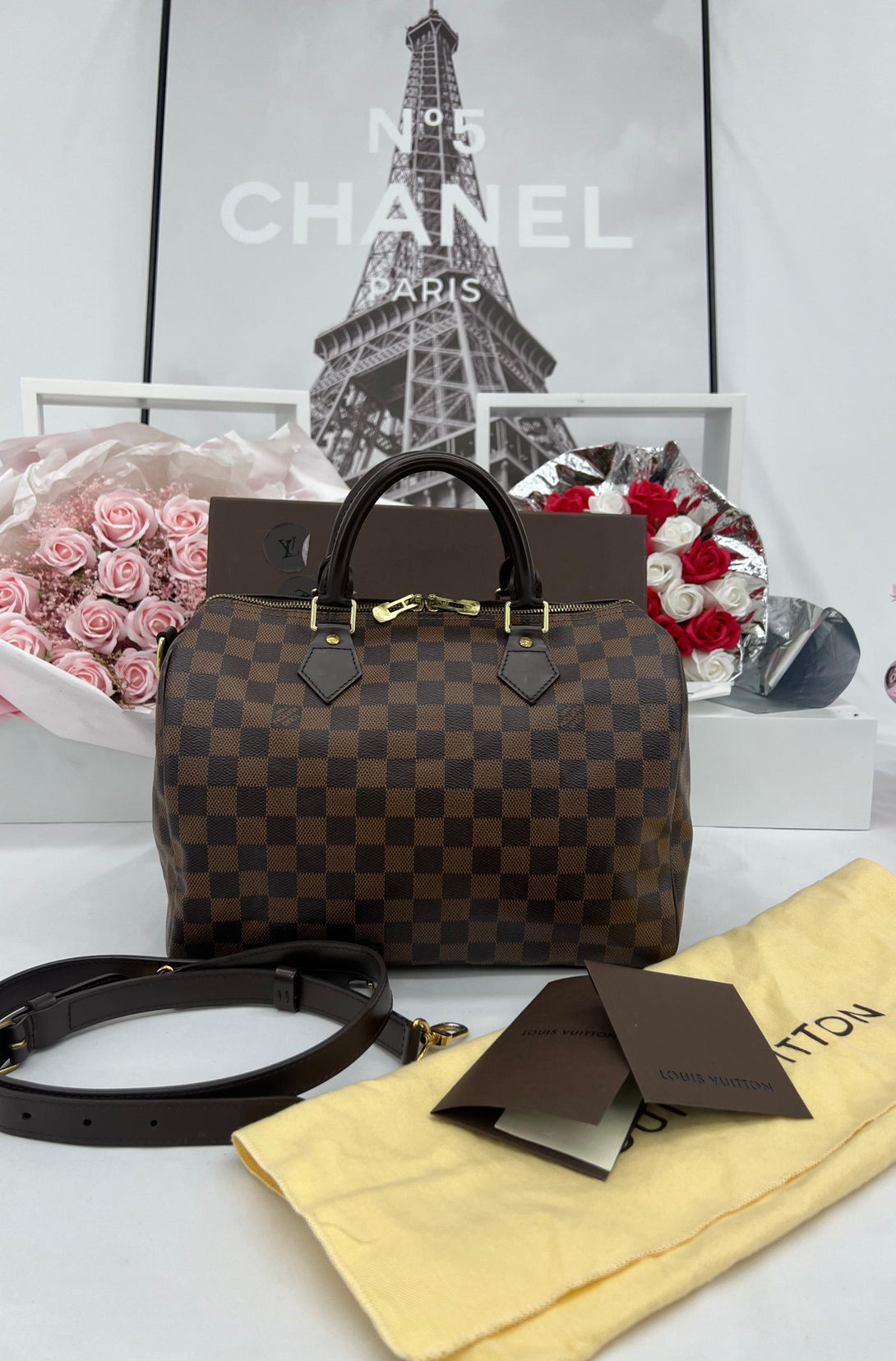 LOUIS VUITTON Speedy 30 Damier Ebene Canvas Monogram Handbag - Reeluxs 