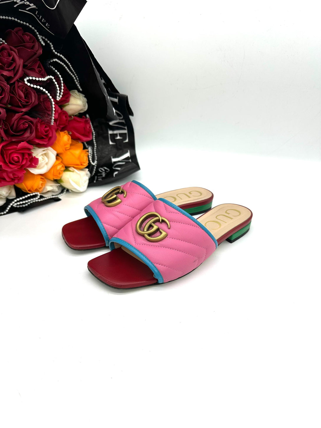 GUCCI Multicolor Quilted Double G Sandals Size 36 - Reeluxs 