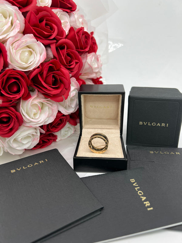 BVLGARI B.Zero1 Black Ceramic 18k Rose Gold Band Ring Size 55 - Reeluxs 