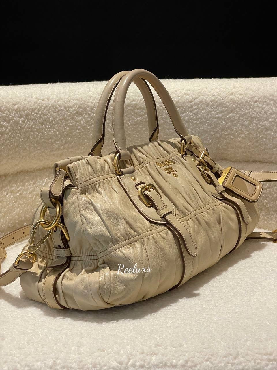 PRADA Beige Nappa  Gaufre Leather Hand Bag / Shoulder Bag