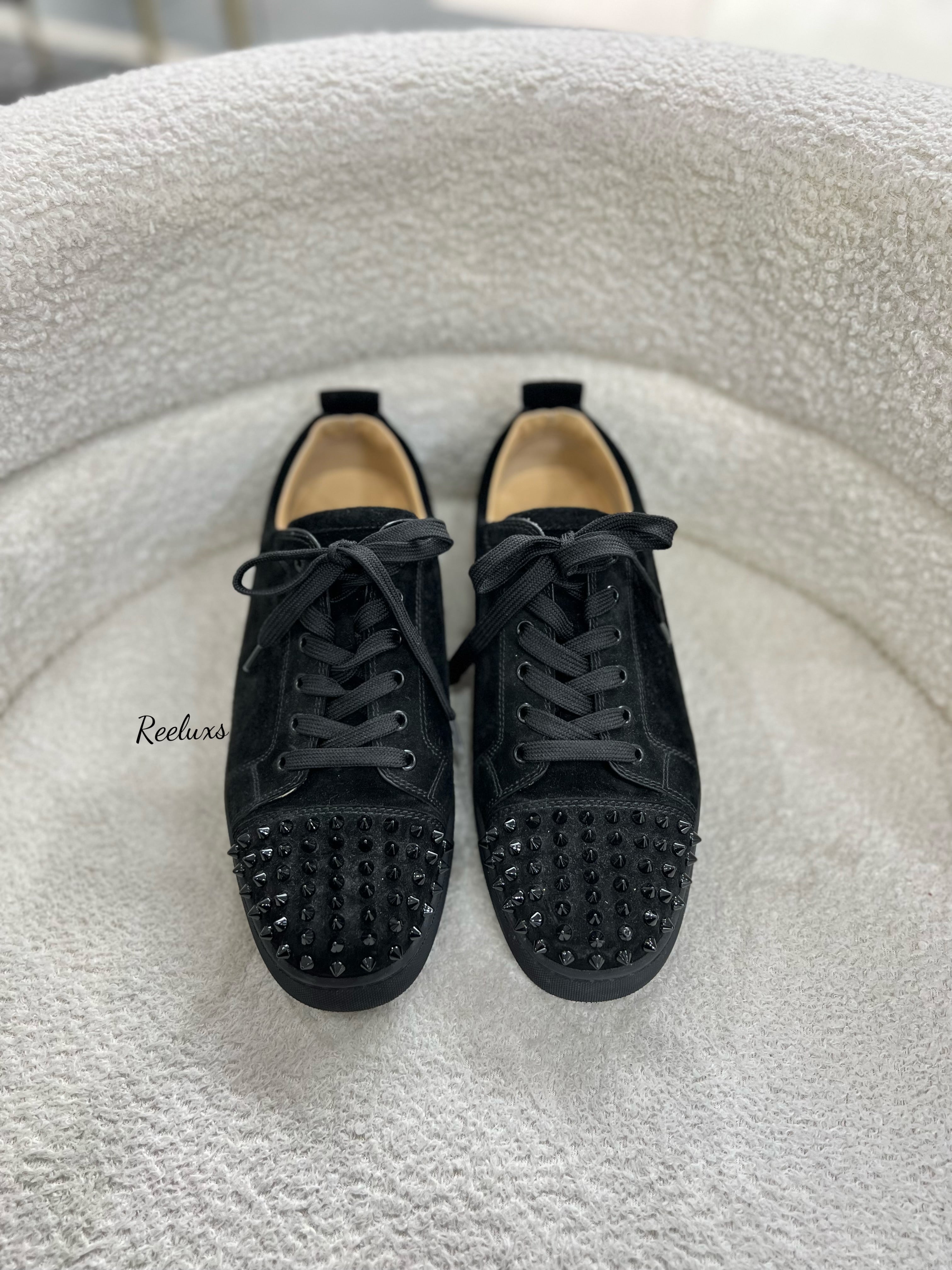CHRISTIAN LOUBOUTIN Junior Spikes Suede Black Sneakers Shoes Size 44