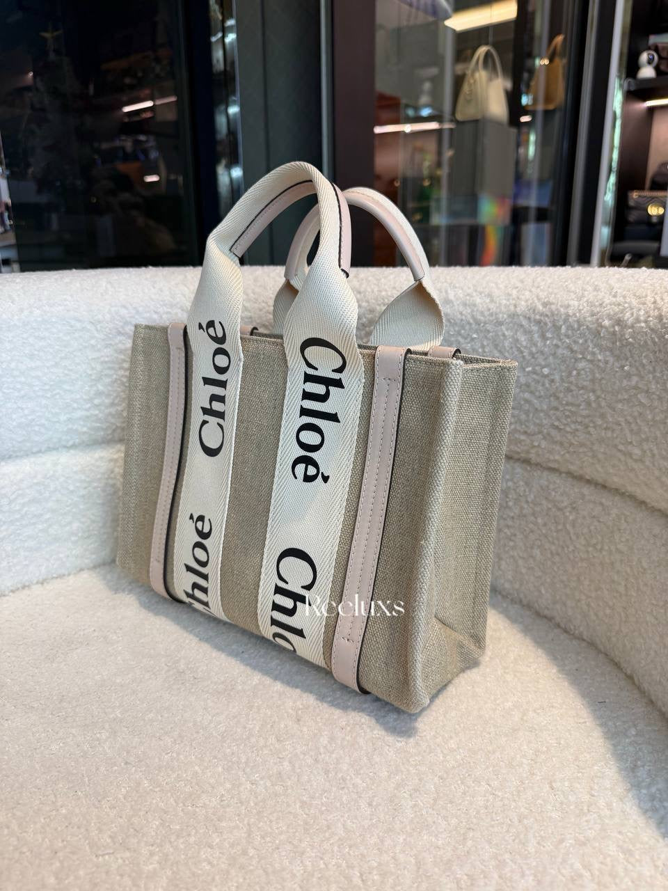Chloé Woody Tote Bag Large Beige in Canvas