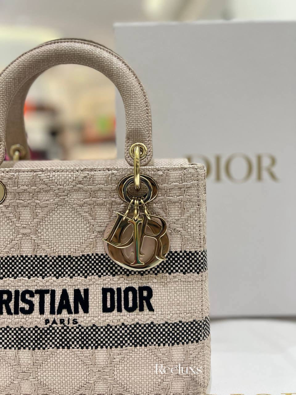 Lady D- Lite Bag Cannage Embroidered Raffia Medium