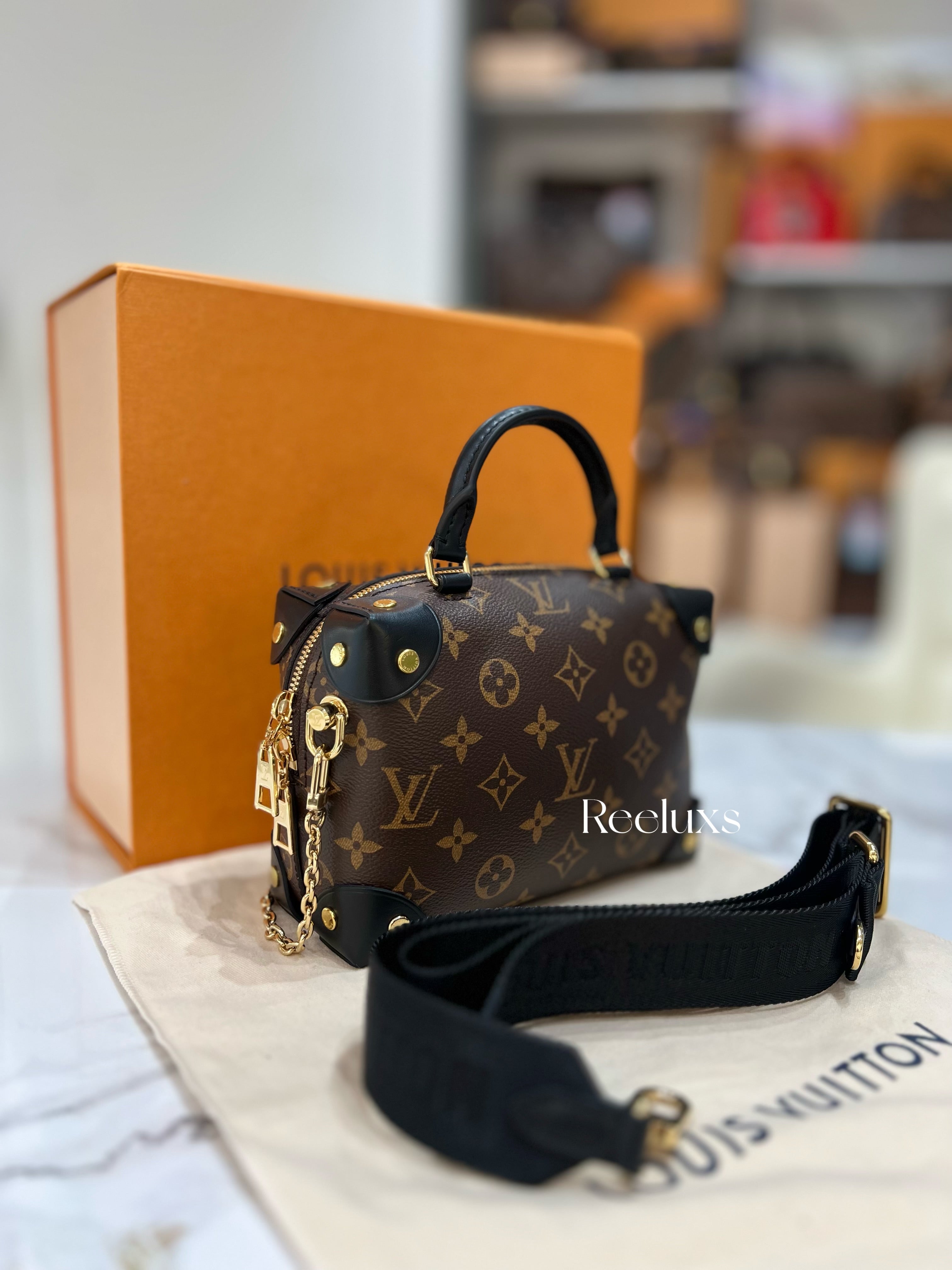 LOUIS VUITTON LV Petite Malle Souple Monogram Canvas Handbag Full set