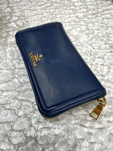 PRADA Blue Zip Leather Long Wallet   - Reeluxs 