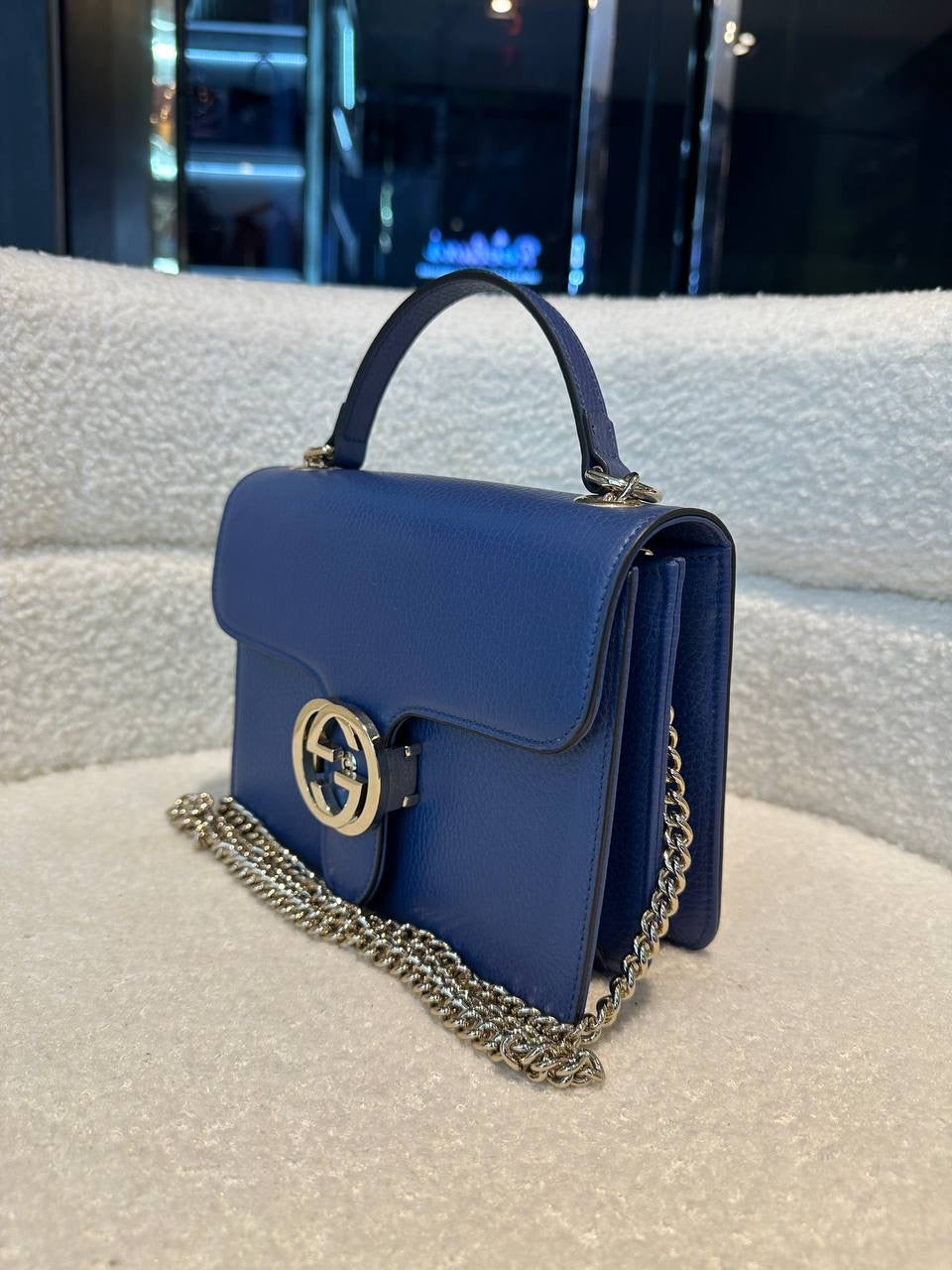 Gucci Blue Leather Medium Interlocking G Shoulder                                                 Bag