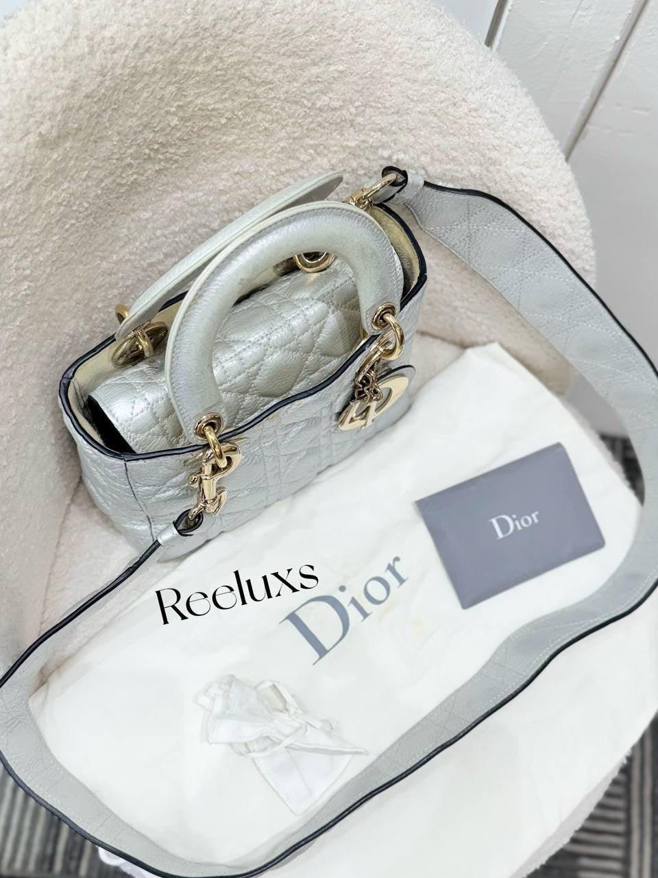 CHRISTIAN DIOR Lady Dior Soft Bag In Silver Leather Handbag - Shoulder Bag