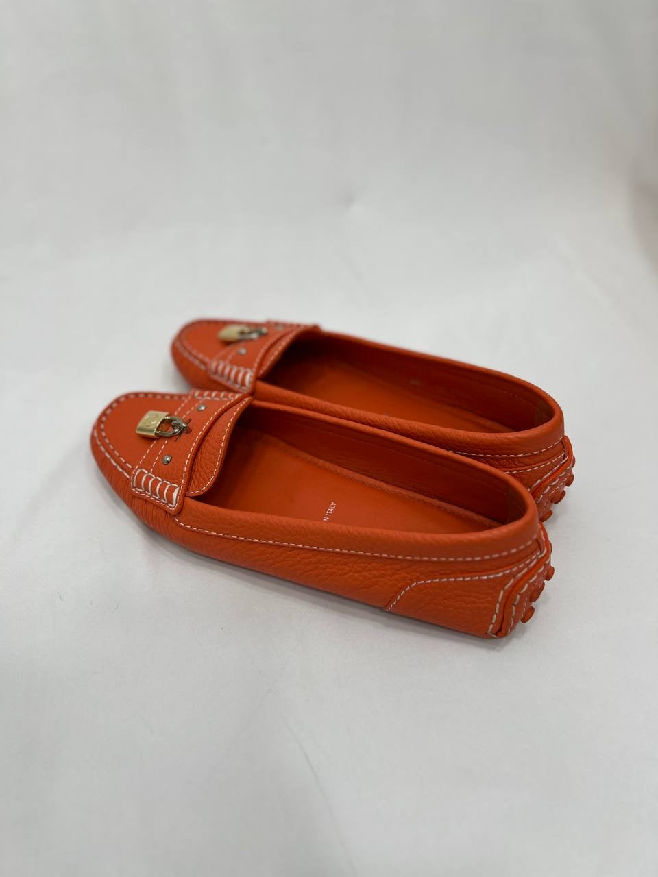 LOUIS VUITTON LV Orange Leather Lock Detail Slip On Loafer