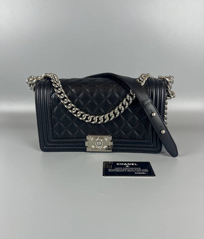 CHANEL Boy Perforated Quilted Lambskin Leboy Black&nbsp;SHW Slingbag