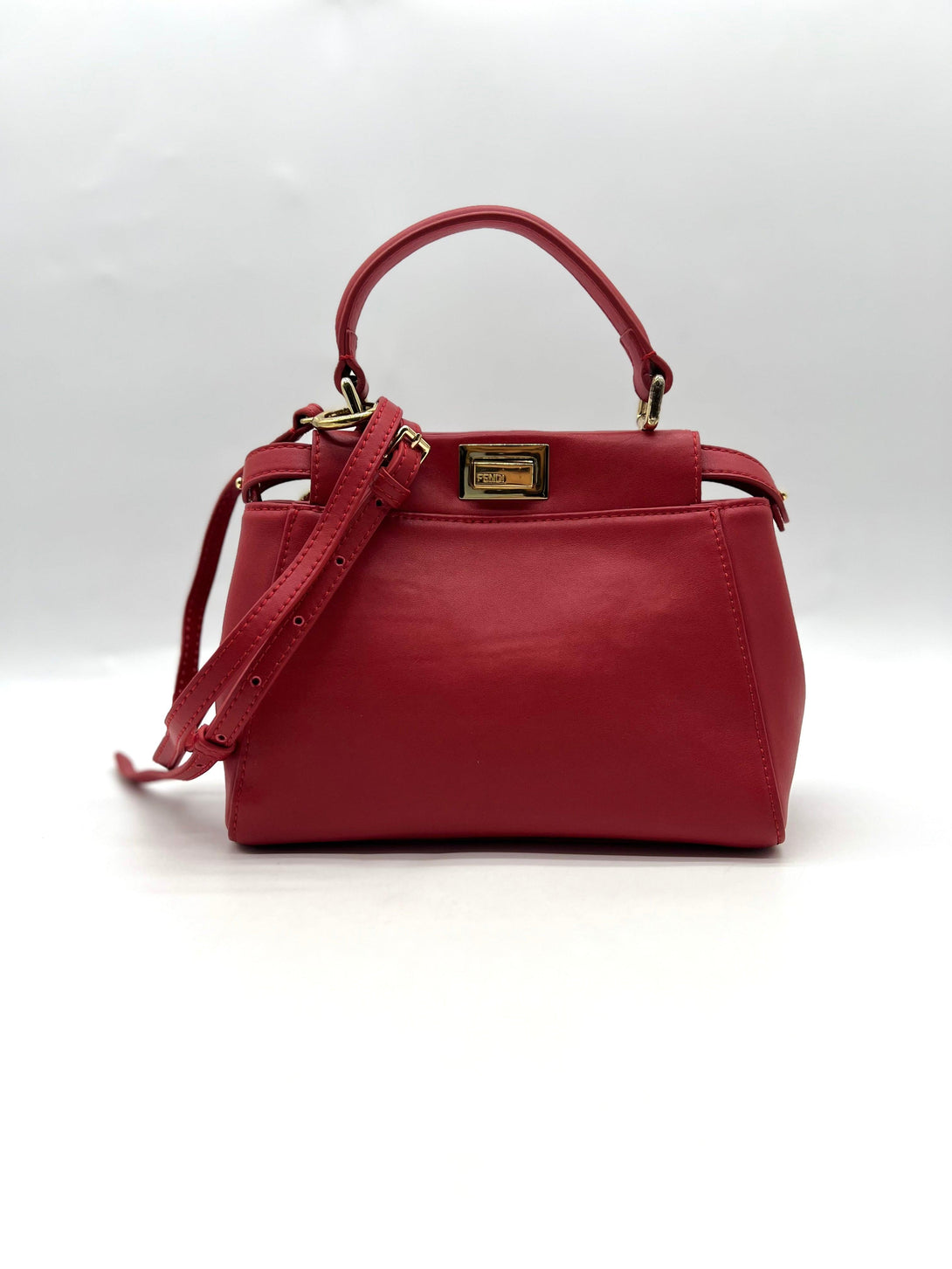 FENDI Peekaboo Handbag Shoulder Bag Red Leather - Reeluxs 