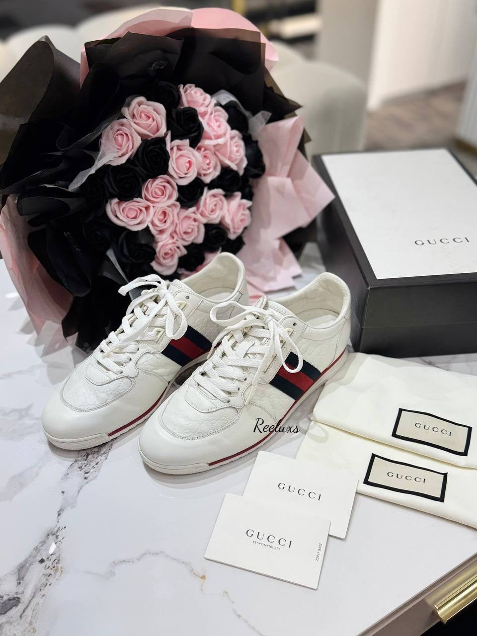 GUCCI Men's Sneaker Leather White Shoes GG