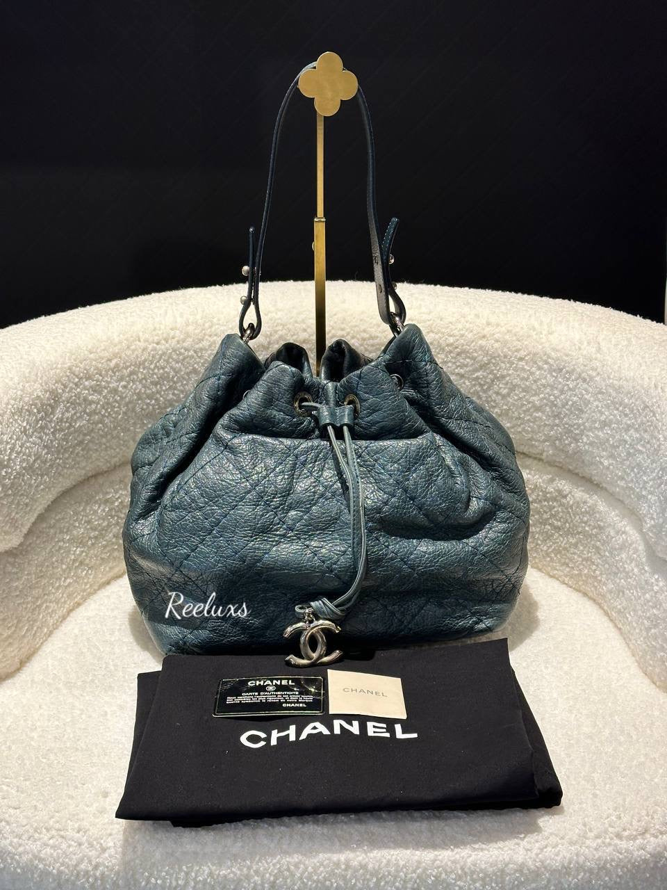 CHANEL Leather Buket Drawstring bag For Women