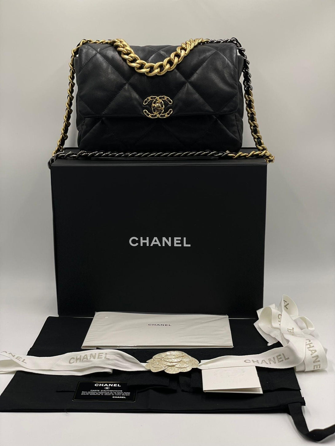 CHANEL Black Quilted Lambskin Chanel 19 Large Flap Bag - Reeluxs 