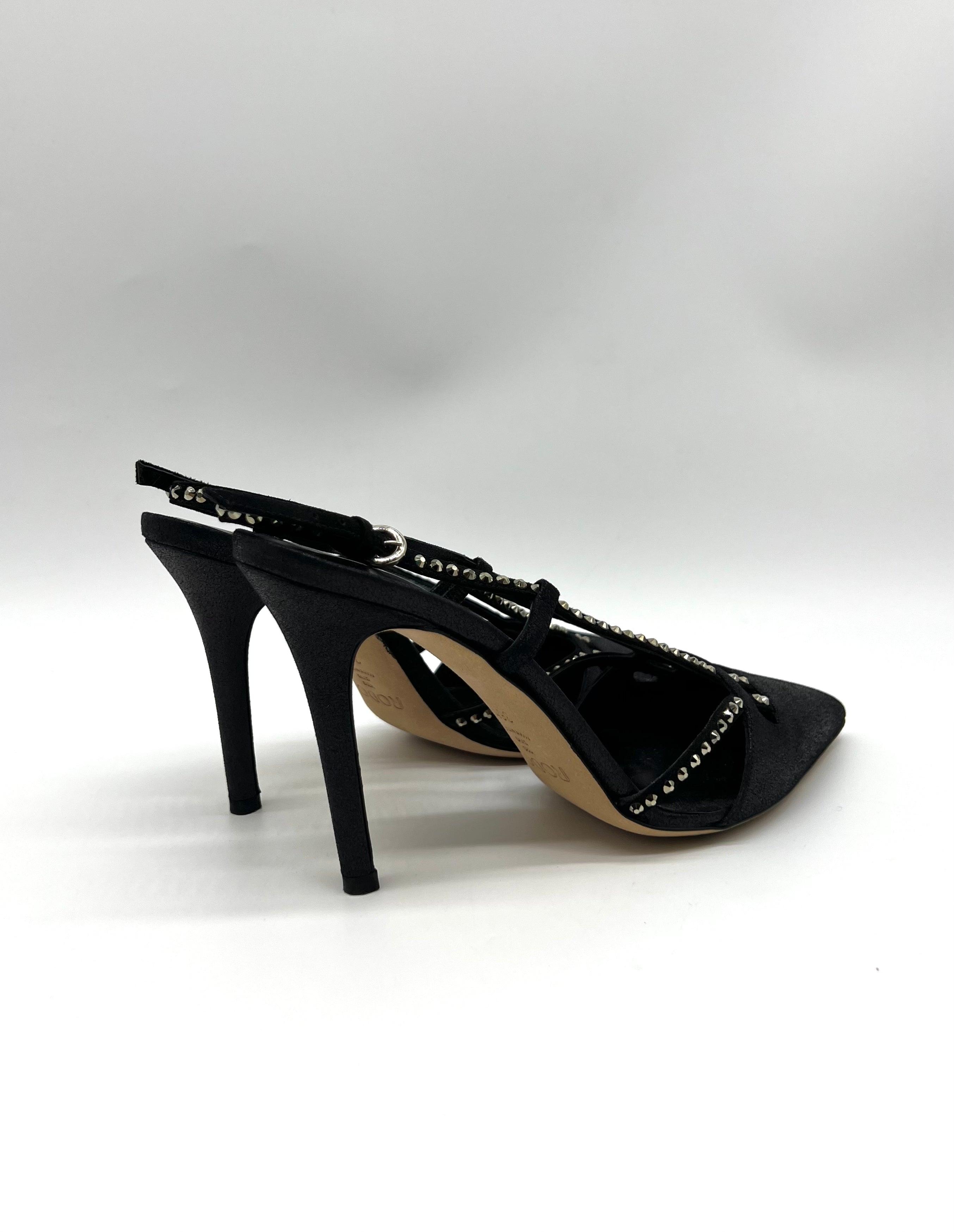 RODO Black Satin Sling Back Kitten Heels - Reeluxs 