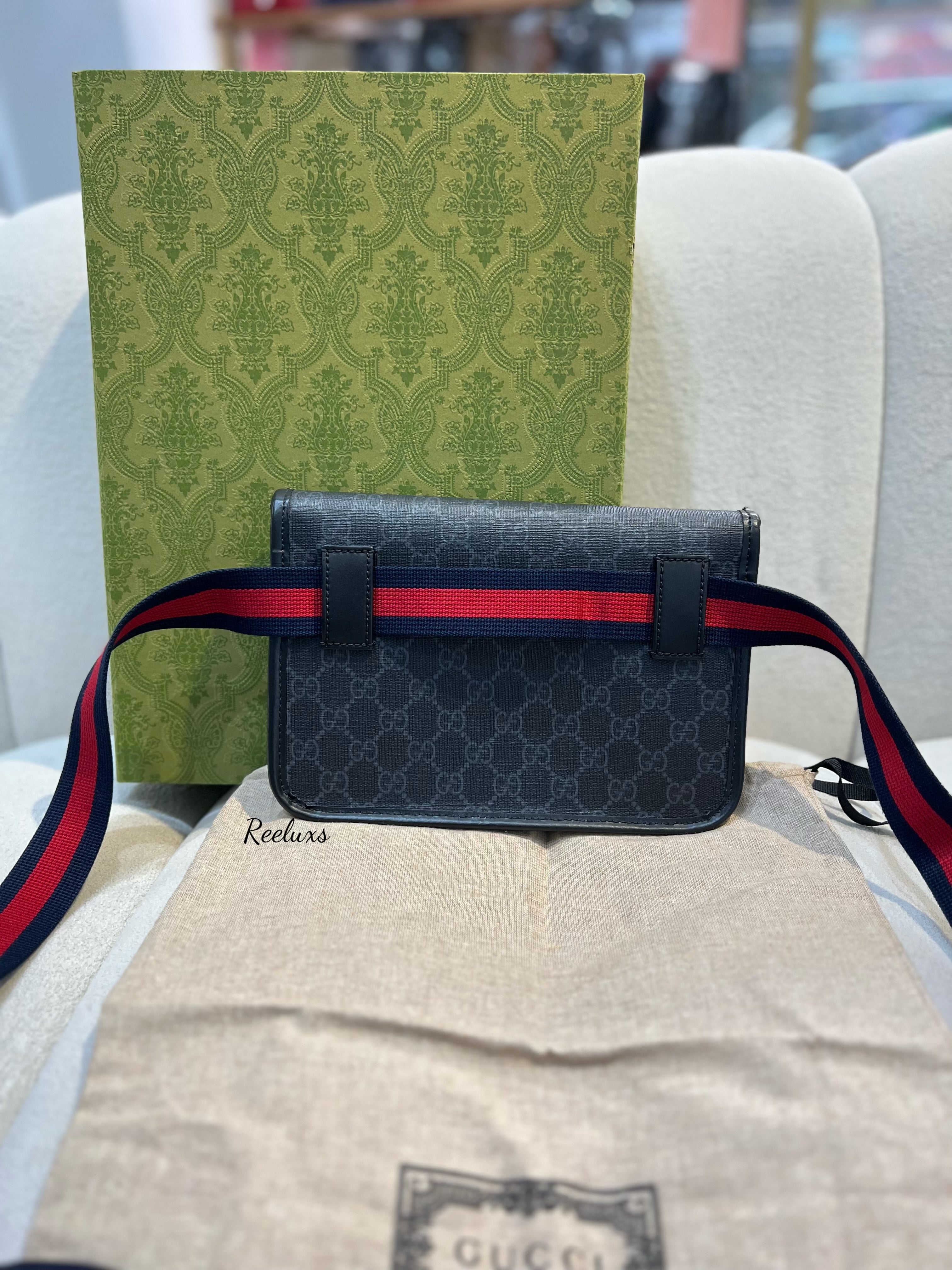 GUCCI Belt Bag In Black GG Superme Canvas