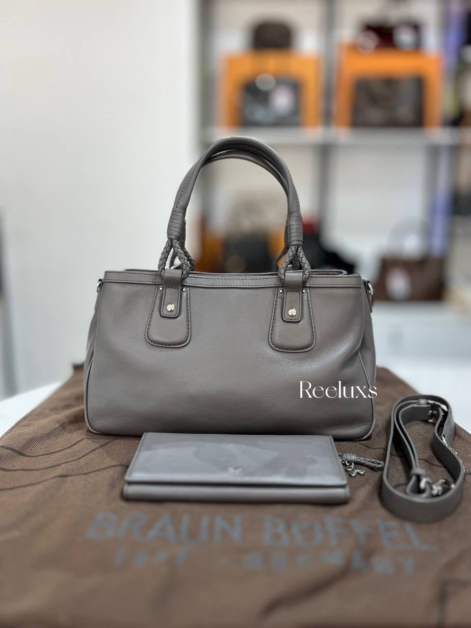 Braun Büffel Braided  Handle Bag with Wallet & Strap